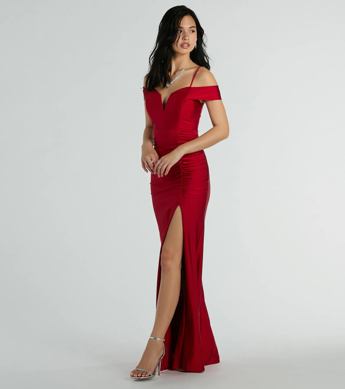 Danielle Cold-Shoulder Ruched Knit Formal Dress