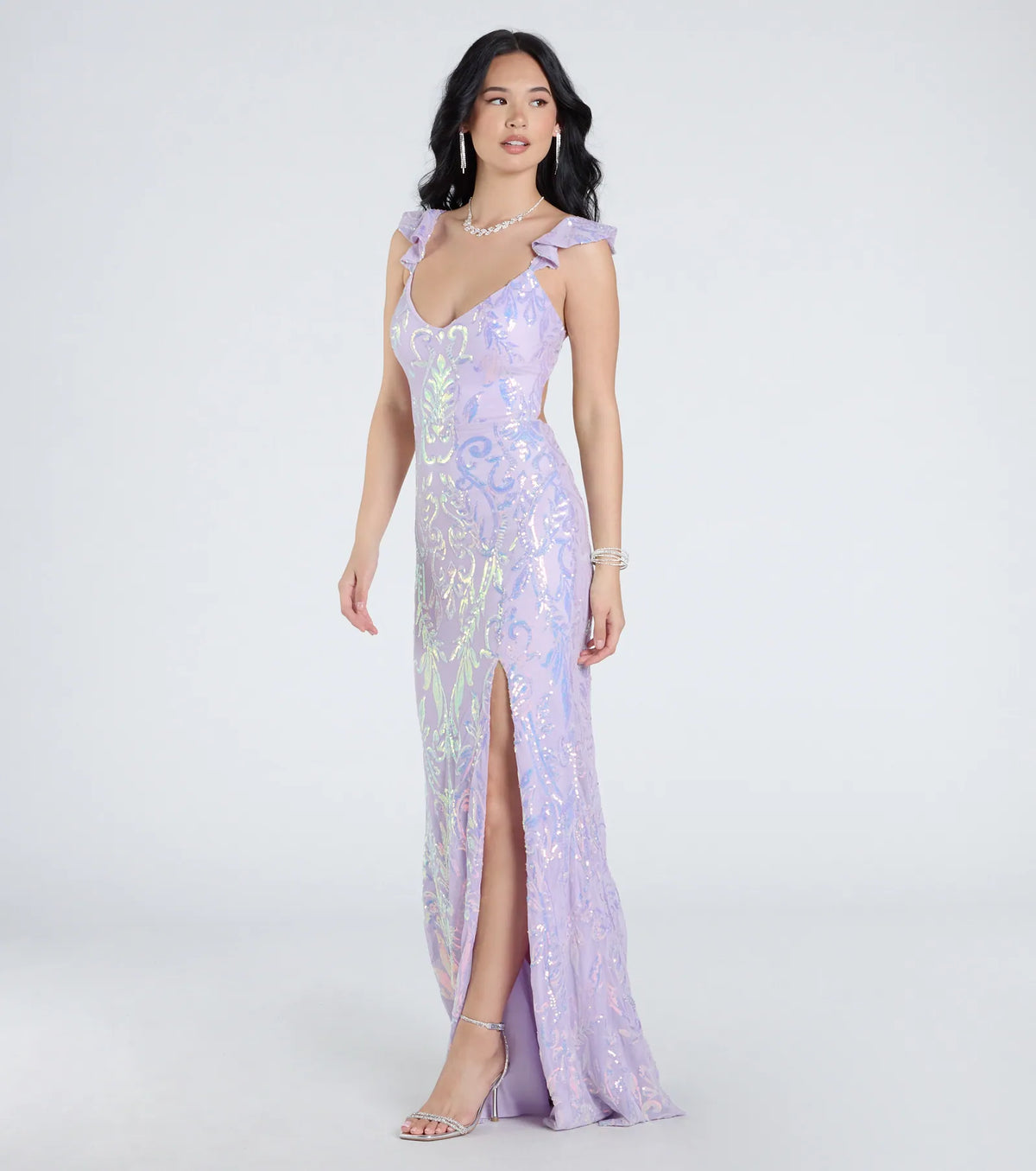 Estella V-Neck Column Long Sequin Formal Dress
