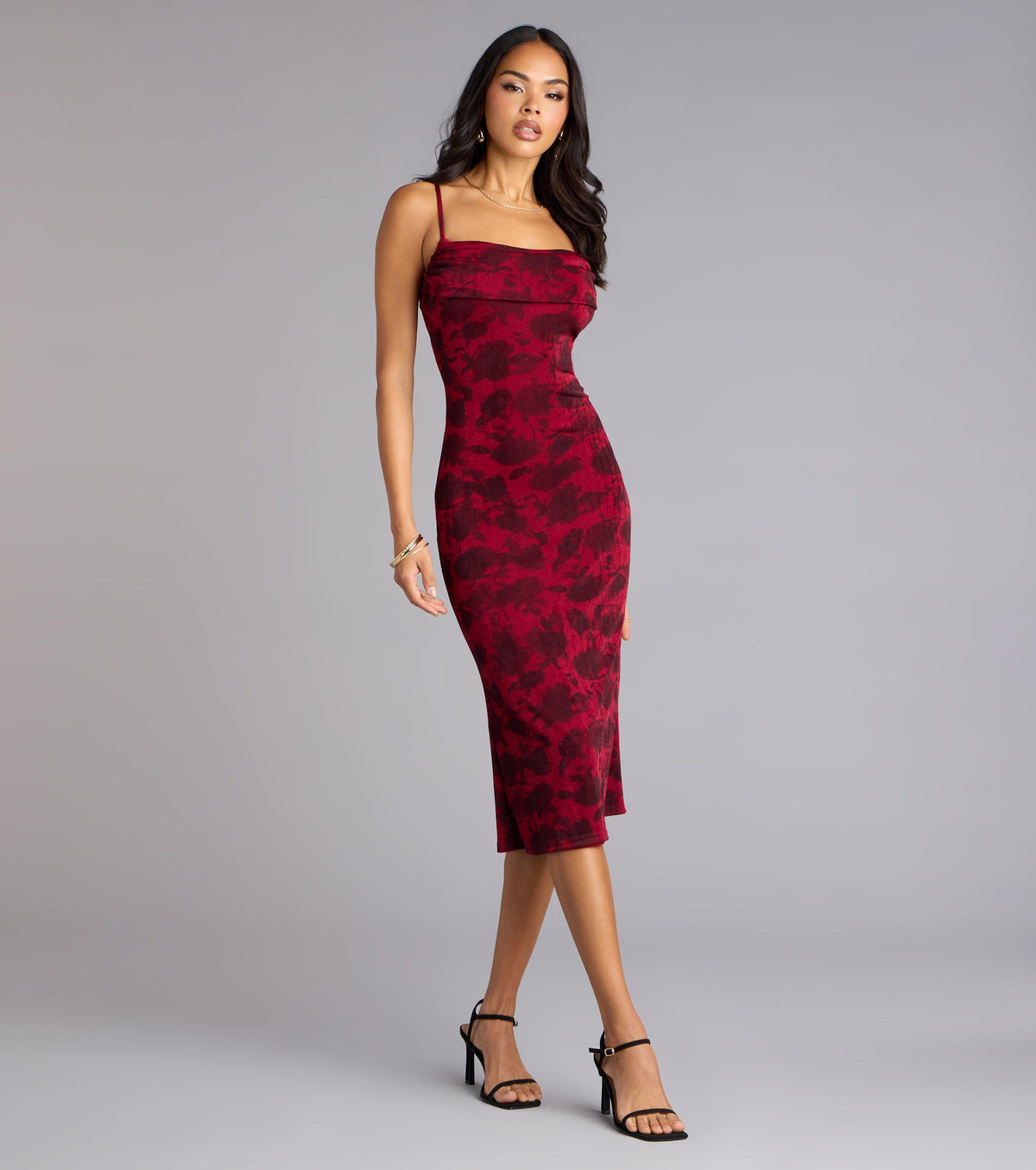 Scarlet Soirée Jacquard Midi Dress