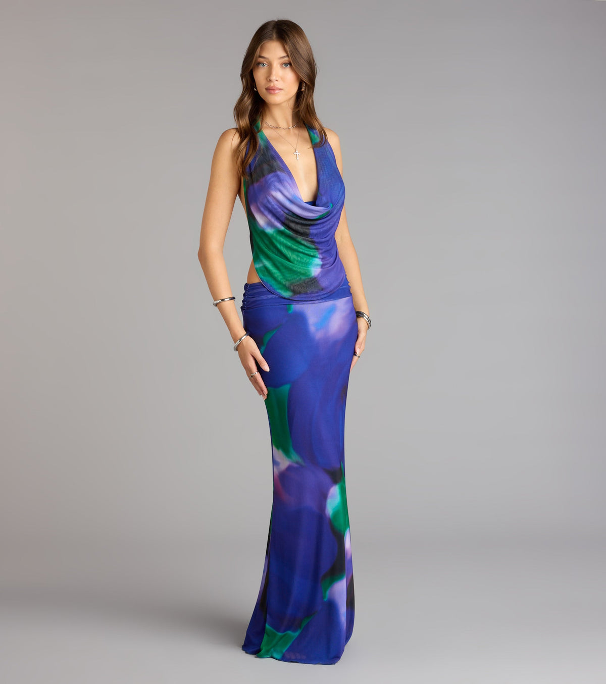 Artful Drama Floral Open Back Maxi Dress