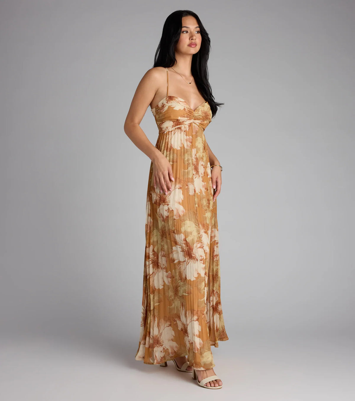 Effortless Enchantment Floral Pleated Maxi Dress