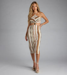 Meet Your Match Striped Lace-Up Midi Dress