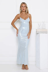Glitter Bloom Sequin Maxi Dress Blue