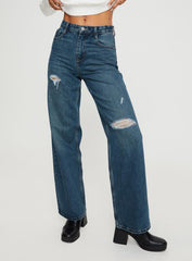 Beetle High Rise Wide Leg Ripped Jeans Mid Wash