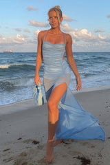 Sheer Solid Cami Slit Maxi Dress