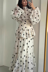 Sheer Polka Dot Long Sleeve Maxi Dress