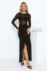 Flirtation Hour Lace Long Sleeve Maxi Dress Black