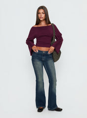 Anastasie Off Shoulder Long Sleeve Top Deep Red