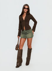 Aviela Zip Up Long Sleeve Top Brown