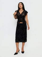 Atira Midi Skirt Leaf Flower Black