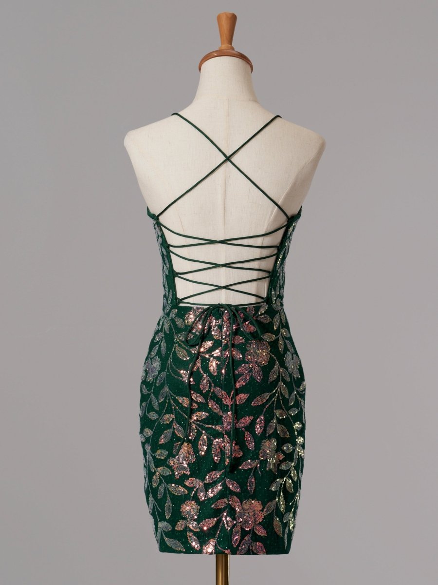 Green - Bodycon V Neck Sequined Homecoming Dresses