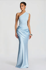 Satin Splice Ruched Slim Maxi Dress