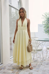 Spring Blossoms Halter Maxi Dress Lemon