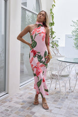 Blooming Romance Satin Maxi Dress Pink