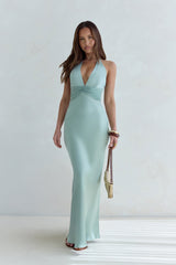 Destinations Halter Satin Maxi Dress Sage
