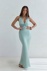 Destinations Halter Satin Maxi Dress Sage