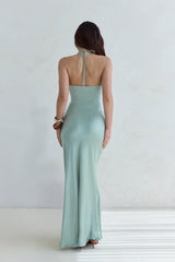 Destinations Halter Satin Maxi Dress Sage