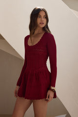 Pretty Portrait Long Sleeve Mini Dress Wine