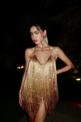 Sexy Tassel Patchwork Backless Vacation Mini Dress