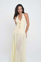 Starfish Sheer Tie Solid Maxi Dress