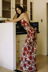 Floral Print Spaghetti Strap Open Back Maxi Dress