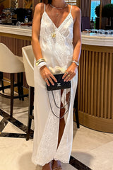 Chic Silk Satin Lace Trim Cami Slip Maxi Dress