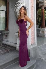 Rose Floral Elegant Backless Satin Cami Maxi Dress