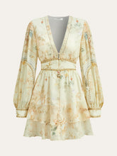 Semi-Sheer Chiffon Floral Printed Ruffled Mini Dress
