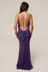 Elegant Open Back Ruffle Panel Maxi Dress