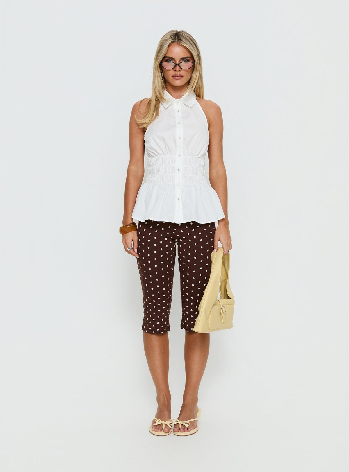As You Are Shirred Halter Top White
