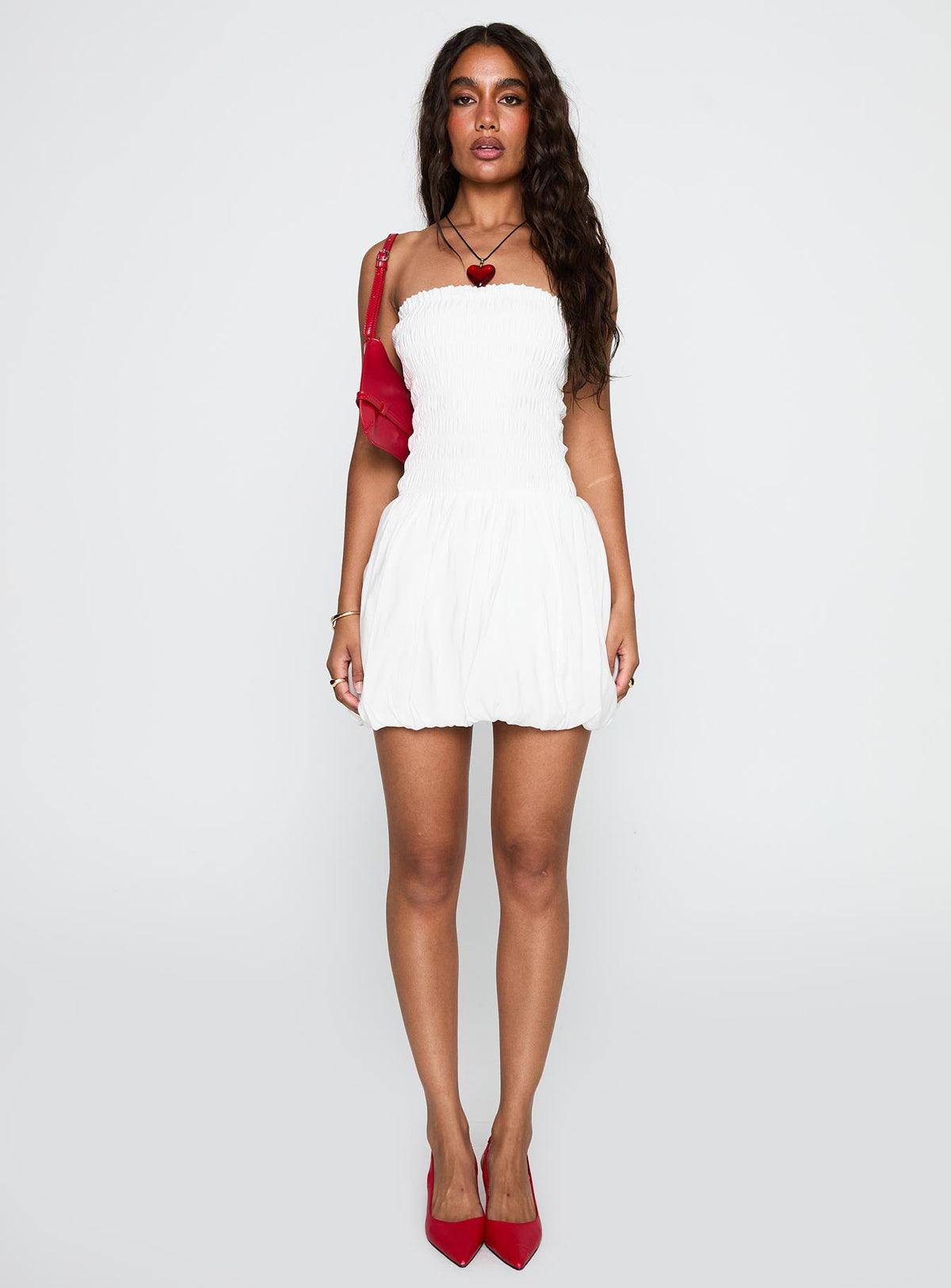 Anemone Bubble Hem Mini Dress White