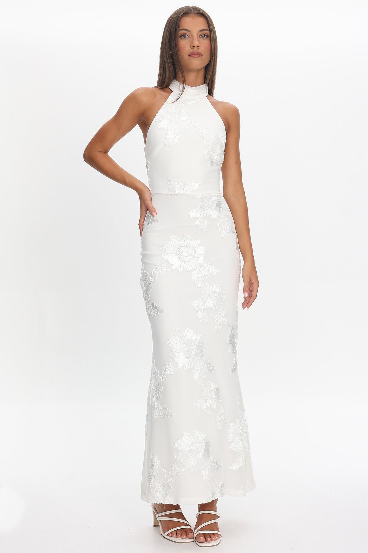 Shana Halterneck Maxi Dress Embellished White
