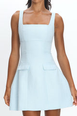 Melodic Faux Pocket Tweed Mini Dress Blue