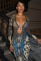 Animal Print Buckle Cutout Slit Maxi Dress