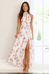 Autumn Florals Halter Maxi Dress Pink