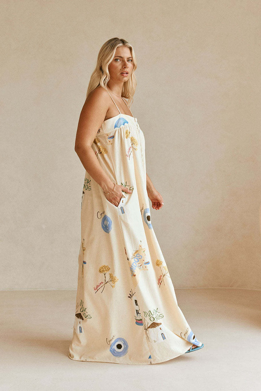 Sexy Spaghetti Strap Linen Vacation Maxi Dress