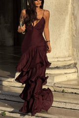 Deep V Tube Waist Cami Cake Maxi Dress