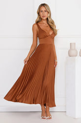 Evening Reverie Pleated Maxi Dress Brown