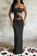 Printed Strapless Cut Out Bodycon Maxi Dress