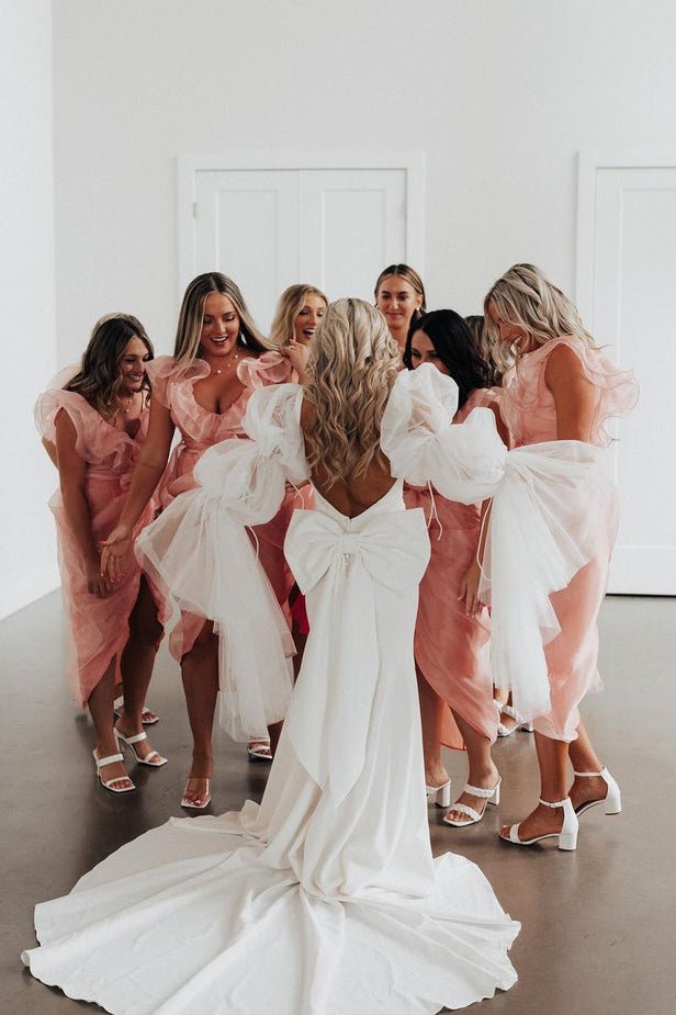 Fairy Mermaid Satin Long Wedding Dresses with Long Sleeves