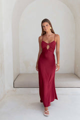 World Is Yours Satin Maxi Dress Burgundy