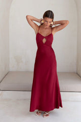 World Is Yours Satin Maxi Dress Burgundy