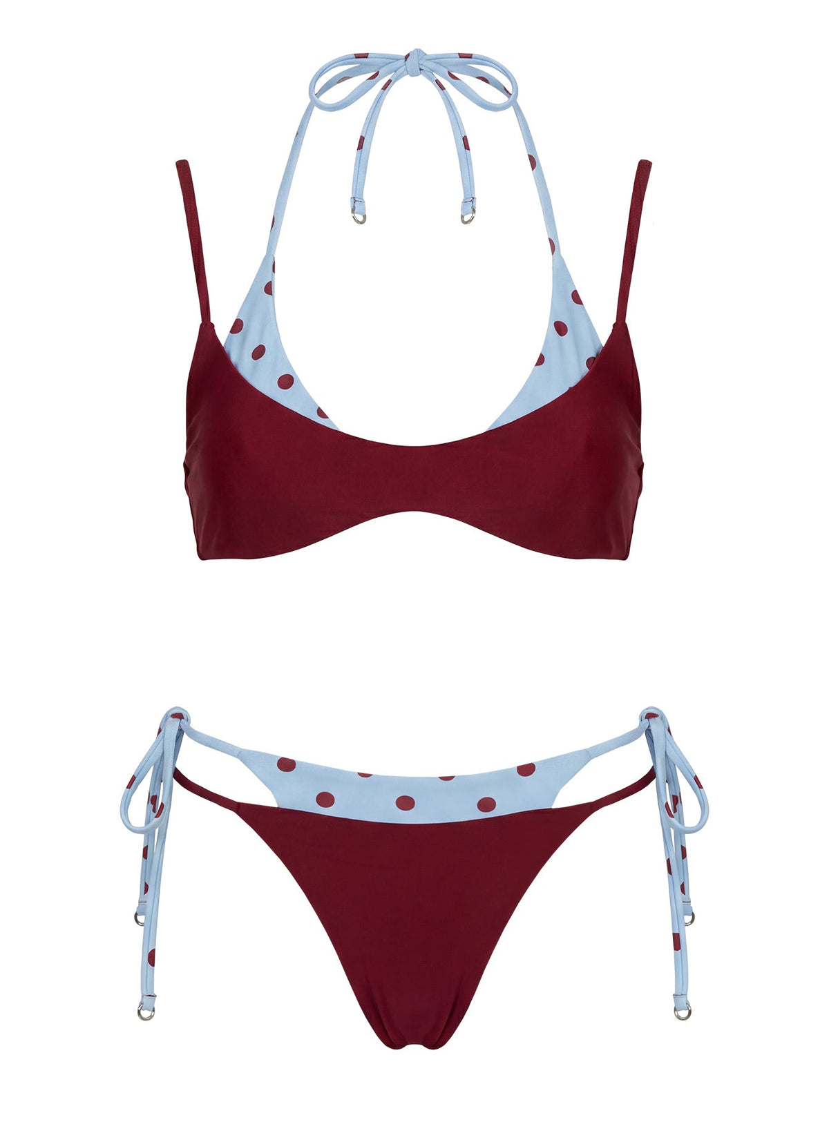 Andrei Layered Triangle Bikini Top Red / Blue Polka Dot Dot