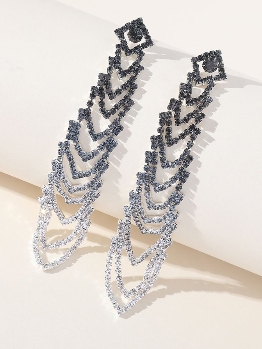 Gray Gradient Rhinestones Tassel Long Chain Earrings