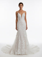 Ivory Mermaid Spaghetti Straps Backless Long Lace Wedding Dress