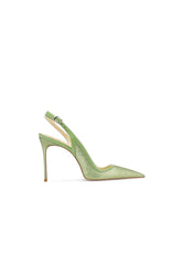 Green Slingback Mid Heel Stiletto Sandals