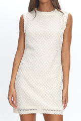 Alvena Crochet Lace Shift Dress Sequin White