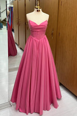 Hot Pink Sweetheart Lace-Up A-Line Long Formal Dress