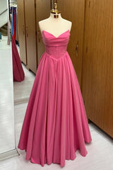 Hot Pink Sweetheart Lace-Up A-Line Long Formal Dress