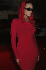 Solid Slim Hooded Mermaid Maxi Dress
